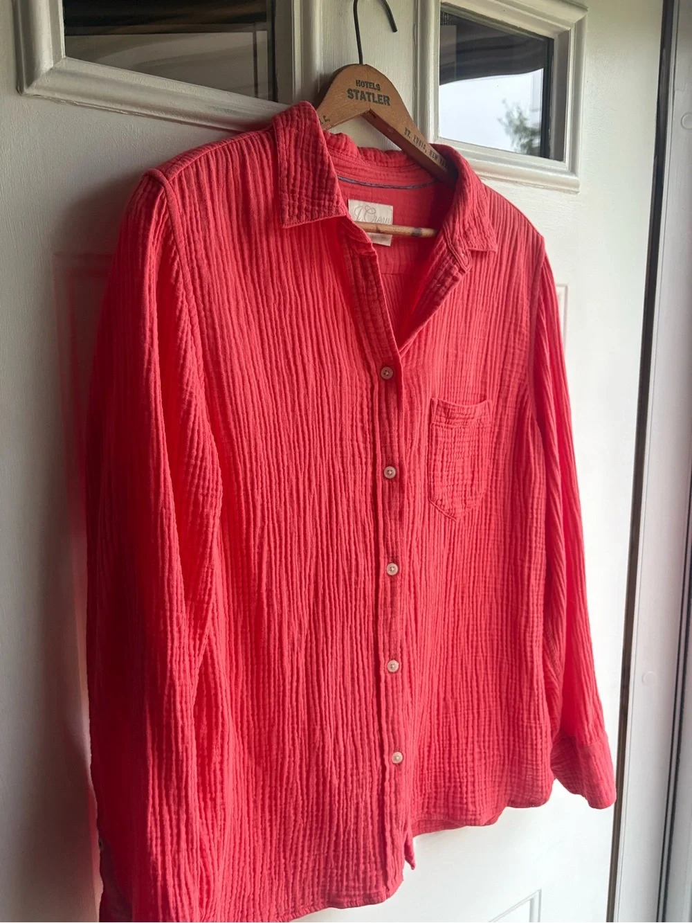 J.Crew Re-Imagined Coral 100% Cotton Gauze Button Front Shirt Women’s Size 10